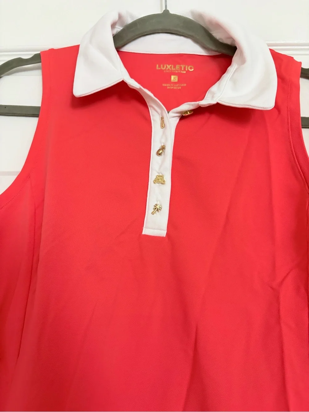 Lilly Pulitzer Imara Minzer Red Sleeveless Polo Tank White Collar Size Small